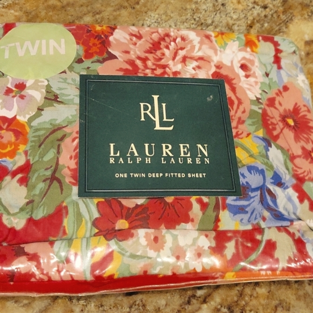 VTG RALPH LAUREN Twin Deep Fitted Sheet, Fuchsia, Beach House Floral - Picture 1 of 3